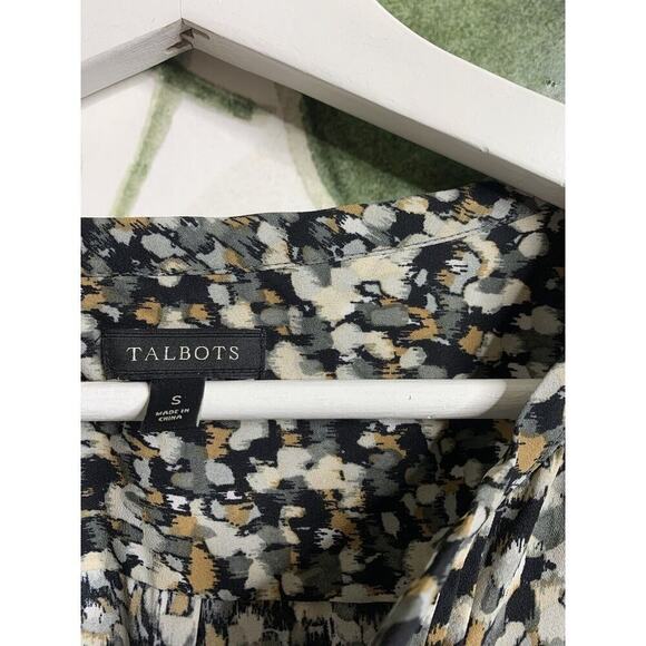 Talbots Small Printed Pleated Front Chiffon Long Sleeve Popover Blouse Top - Picture 4 of 6